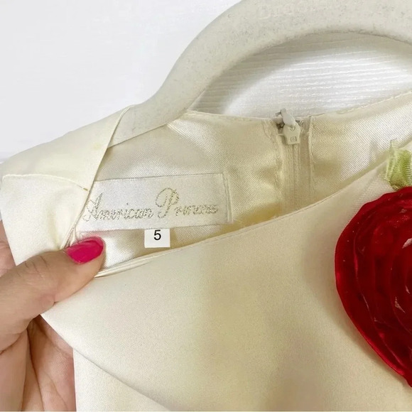 American Princess Girls Size 5 Formal Dress Cream Red Circle Rosette‎ Sleeveless - Picture 5 of 8